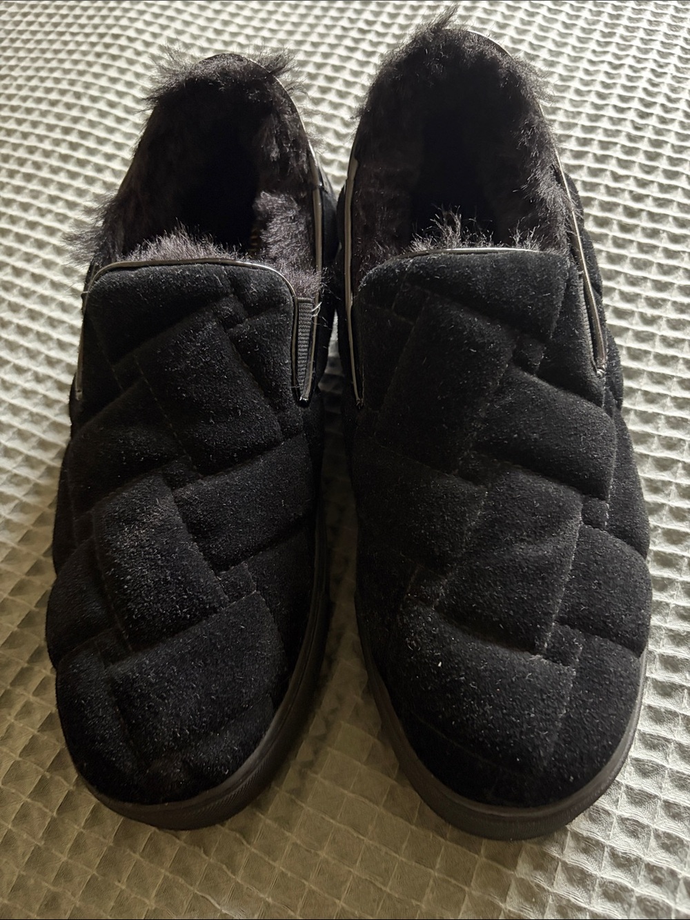 Kurt Geiger Black Quilted Faux-Fur Slip-On Shoes